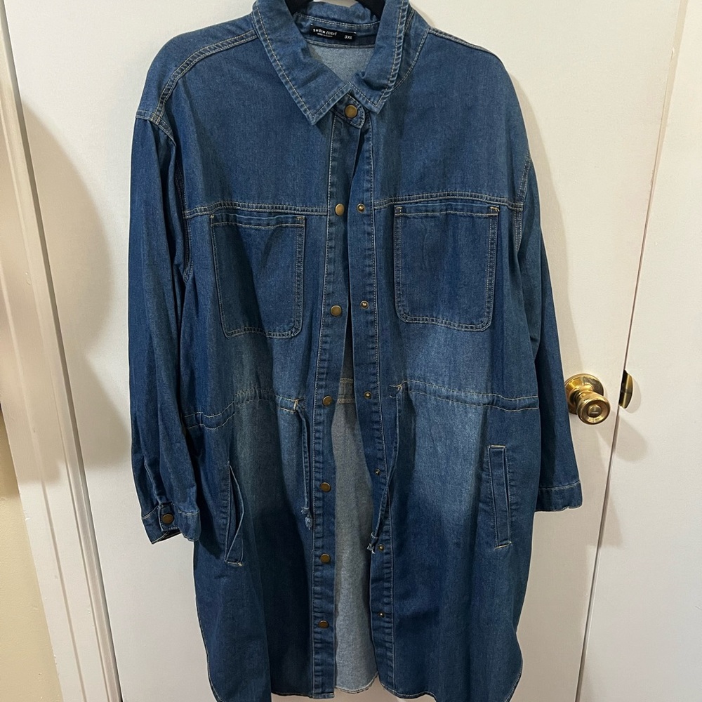 Denim Button-Up Long Jacket